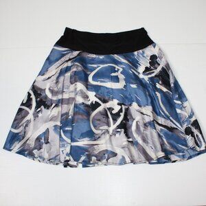 RW & Co. Women's A Line Pull-on Abstract Print Skirt in Blue White & Gray size S